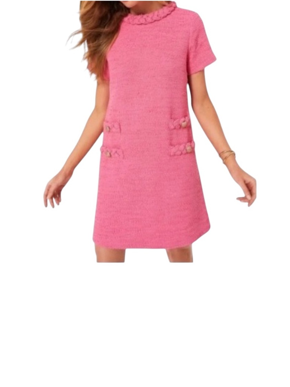 Tuckernuck Tweed Jackie Boucle Cap Sleeve Braided High Neck Mini Dress, Size XS